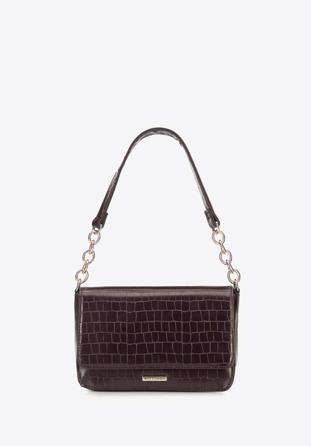 Faux leather croc flap bag, dark brown, 95-4Y-414-4, Photo 1