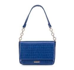 Faux leather croc flap bag, dark blue, 95-4Y-414-7, Photo 1