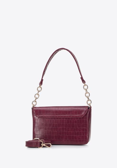 Faux leather croc flap bag, burgundy, 95-4Y-414-3, Photo 3