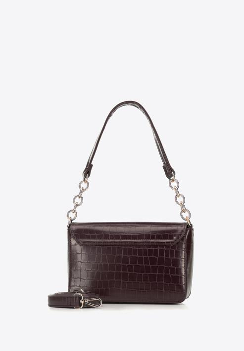 Faux leather croc flap bag, dark brown, 95-4Y-414-3, Photo 3