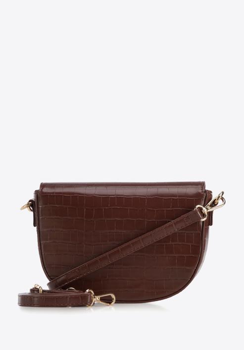 Croc print faux leather flap bag, brown, 95-4Y-502-4, Photo 3