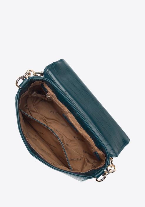 Faux leather croc flap bag, dark turquoise, 95-4Y-414-7, Photo 4