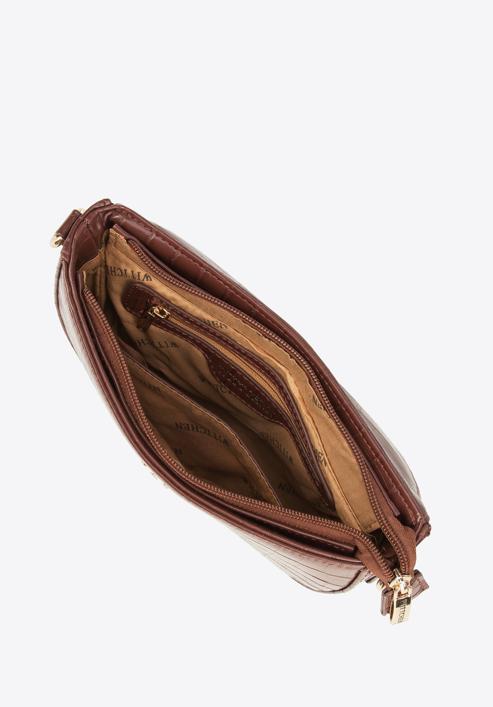 Croc print faux leather flap bag, brown, 95-4Y-502-4, Photo 4
