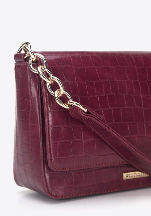 Faux leather croc flap bag, burgundy, 95-4Y-414-3, Photo 5
