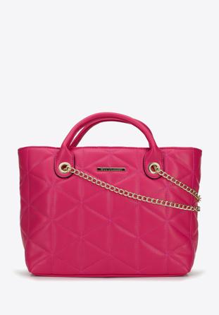Quilted faux leather tote bag with chain detail, pink, 96-4Y-703-P, Photo 1