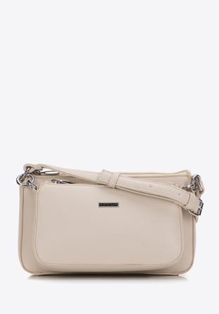 Women's double faux leather crossbody bag with a decorative chain shoulder strap, beige, 98-4Y-508-0, Photo 1