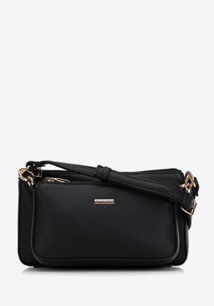 Women's double faux leather crossbody bag with a decorative chain shoulder strap, black-gold, 98-4Y-508-1G, Photo 1