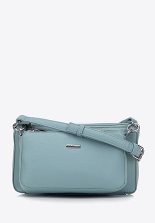 Women's double faux leather crossbody bag with a decorative chain shoulder strap, blue, 98-4Y-508-N, Photo 1