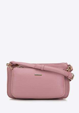 Women's double faux leather crossbody bag with a decorative chain shoulder strap, pink, 98-4Y-508-P, Photo 1
