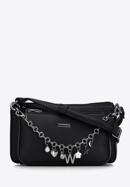 Women's double faux leather crossbody bag with a decorative chain shoulder strap, black-silver, 98-4Y-508-1G, Photo 2