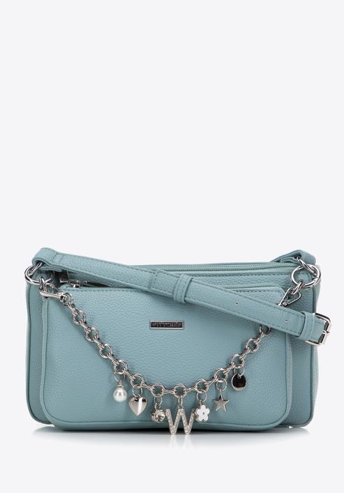Women's double faux leather crossbody bag with a decorative chain shoulder strap, blue, 98-4Y-508-1S, Photo 2