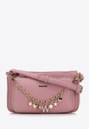 Women's double faux leather crossbody bag with a decorative chain shoulder strap, pink, 98-4Y-508-N, Photo 2