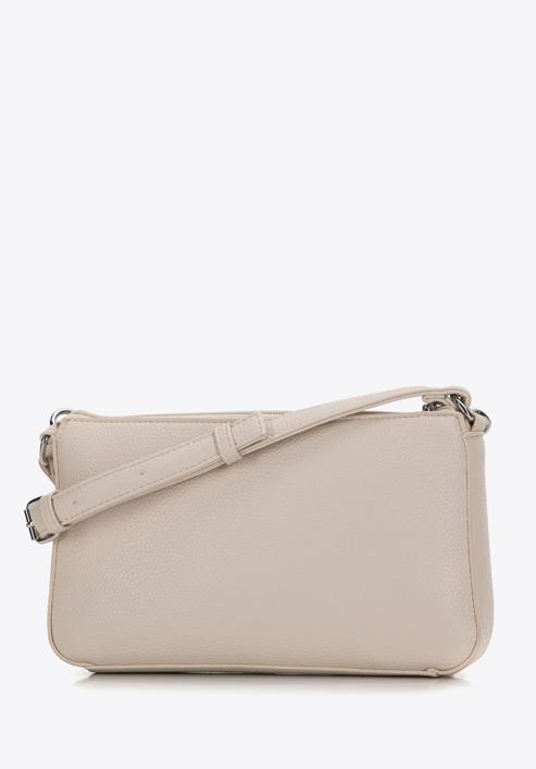 Women's double faux leather crossbody bag with a decorative chain shoulder strap, beige, 98-4Y-508-P, Photo 3