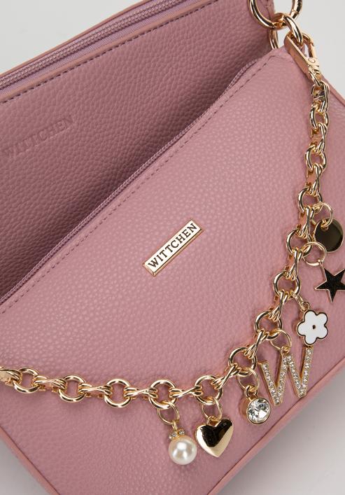 Women's double faux leather crossbody bag with a decorative chain shoulder strap, pink, 98-4Y-508-N, Photo 5