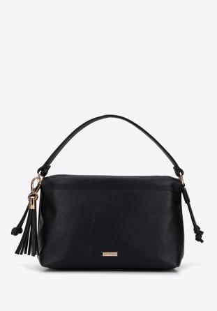 Women's faux leather drawstring handbag, black, 95-4Y-505-1, Photo 1