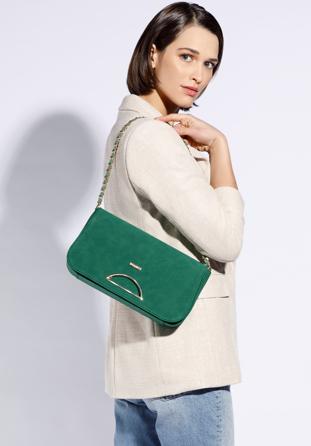 Faux leather flap bag with decorative cut out detailing, green, 95-4Y-054-Z, Photo 1
