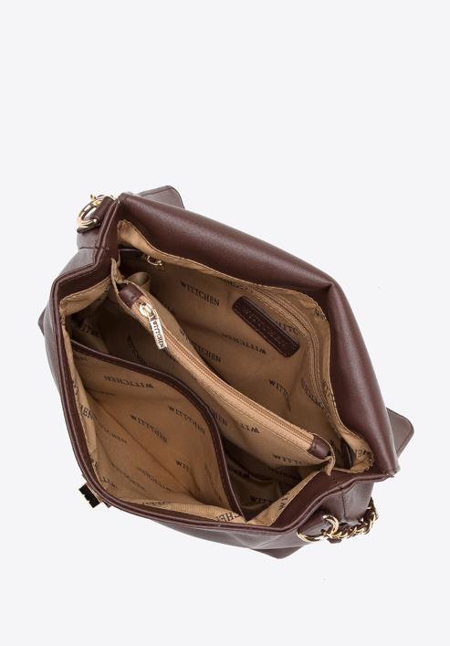Damska torebka z gładką klapą i łańcuszkiem, brązowy, 95-4Y-056-4, Zdjęcie 3