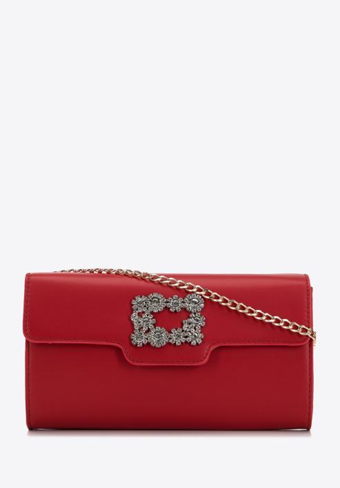 Women's decorative buckle clutch bag on chain, red, 98-4Y-026-P, Photo 1