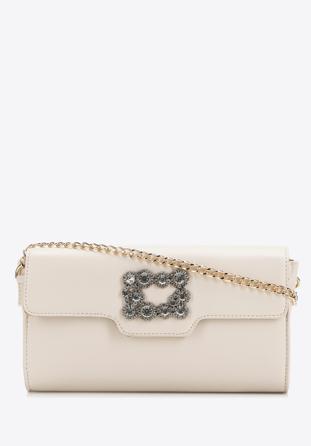 Women's decorative buckle clutch bag on chain, beige, 98-4Y-026-9, Photo 1