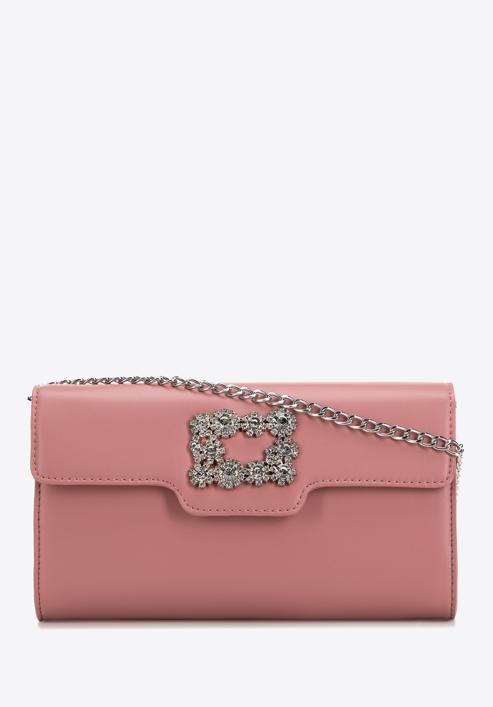Women's decorative buckle clutch bag on chain, muted pink, 98-4Y-026-1, Photo 1