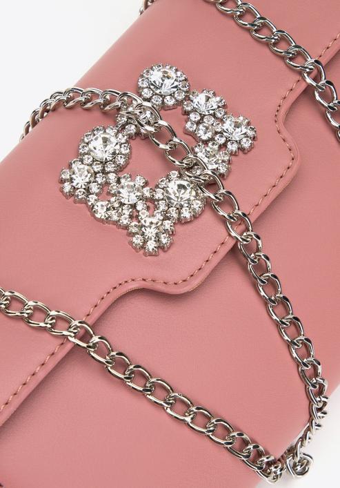 Women's decorative buckle clutch bag on chain, muted pink, 98-4Y-026-1, Photo 4