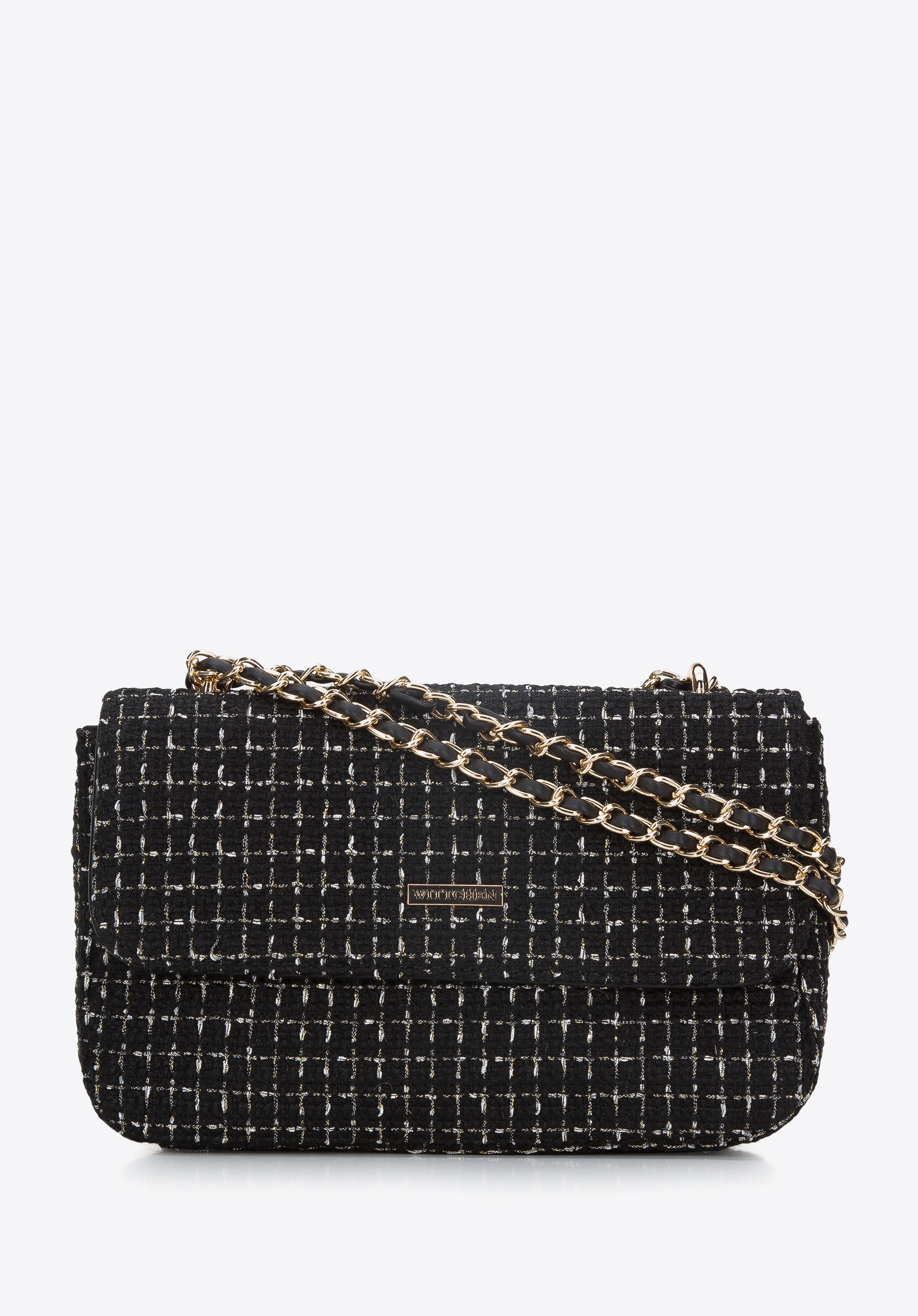 Damska torebka z grubej tkaniny, czarno-złoty, 94-4Y-700-1, Zdjęcie 1