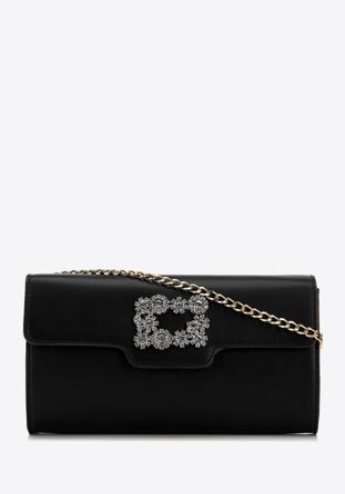 Women's decorative buckle clutch bag on chain, black, 98-4Y-017-1, Photo 1