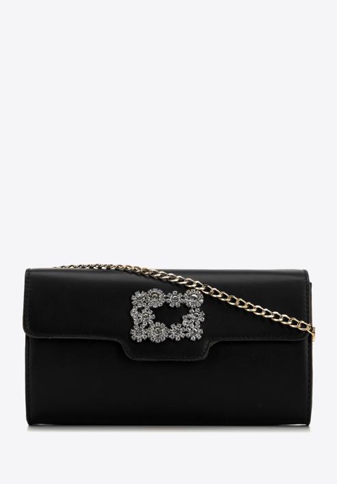 Women's decorative buckle clutch bag on chain, black, 98-4Y-017-0, Photo 1