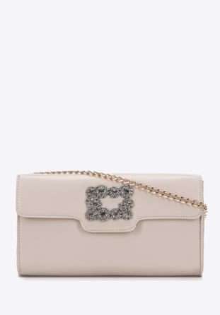Women's decorative buckle clutch bag on chain, light beige, 98-4Y-017-9, Photo 1