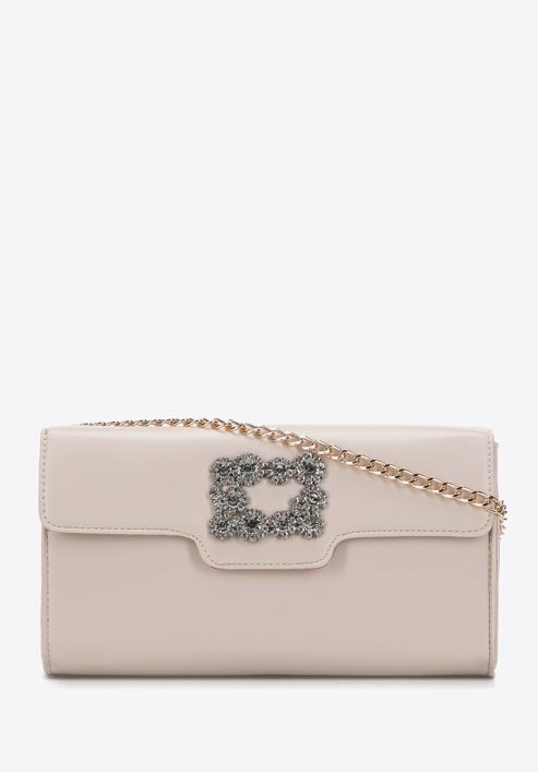 Women's decorative buckle clutch bag on chain, light beige, 98-4Y-017-G, Photo 1