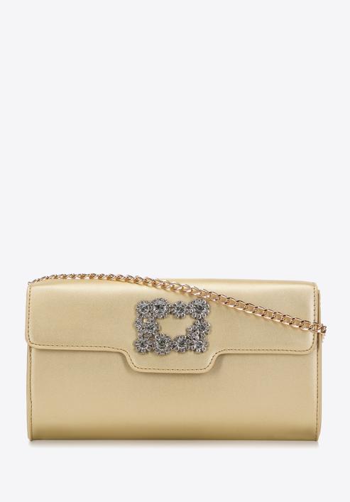 Women's decorative buckle clutch bag on chain, gold, 98-4Y-017-1, Photo 1