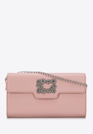Women's decorative buckle clutch bag on chain, muted pink, 98-4Y-017-P, Photo 1