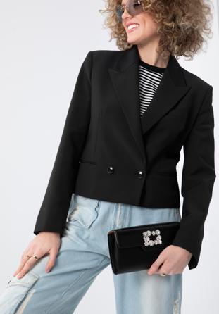 Women's decorative buckle clutch bag on chain, black, 98-4Y-017-1, Photo 1
