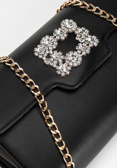 Women's decorative buckle clutch bag on chain, black, 98-4Y-017-0, Photo 4
