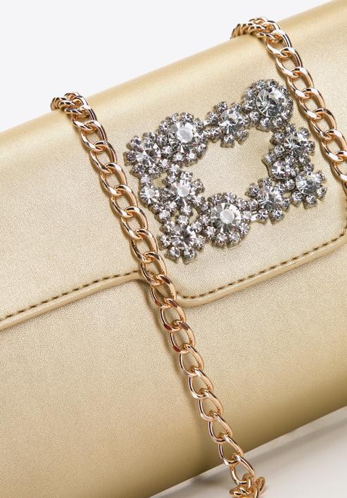 Women's decorative buckle clutch bag on chain, gold, 98-4Y-017-1, Photo 4