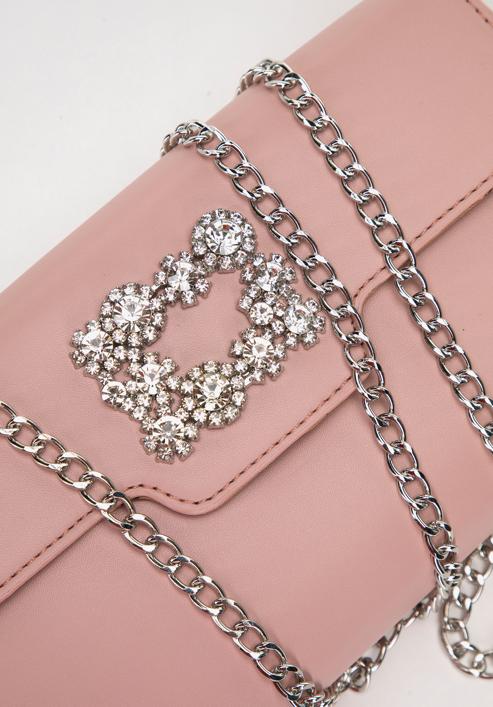 Women's decorative buckle clutch bag on chain, muted pink, 98-4Y-017-0, Photo 4