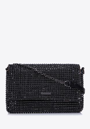 Women's shiny rhinestone evening clutch bag, black, 98-4Y-019-1, Photo 1