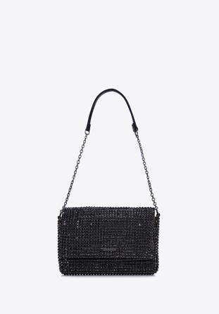 Women's shiny rhinestone evening clutch bag, black, 98-4Y-019-1, Photo 1