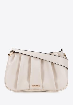Women's ruched faux leather handbag, cream, 95-4Y-758-0, Photo 1