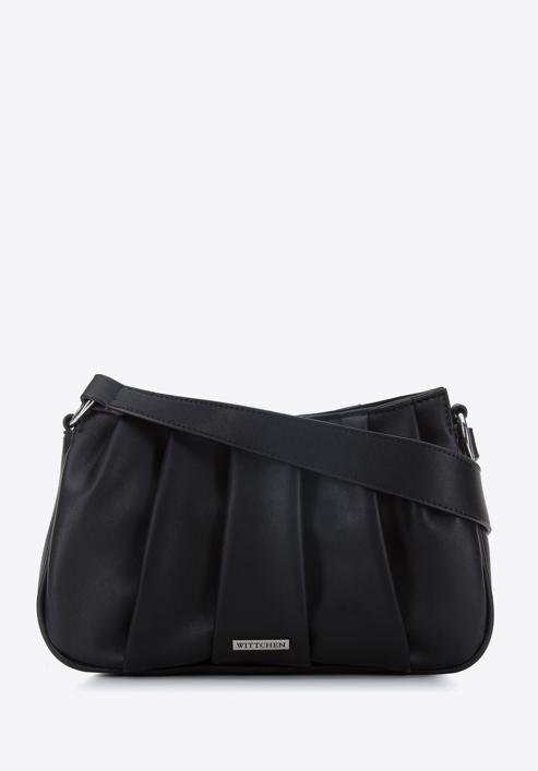 Women's ruched faux leather handbag, black, 95-4Y-758-N, Photo 1