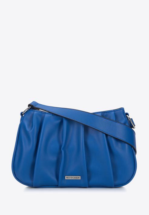 Women's ruched faux leather handbag, blue, 95-4Y-758-Z, Photo 1