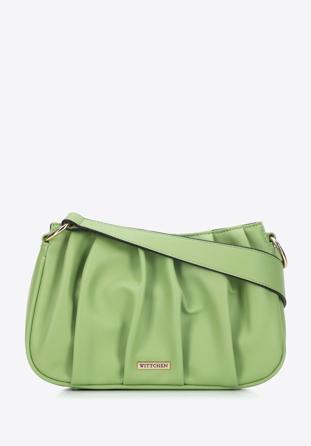 Women's ruched faux leather handbag, green, 95-4Y-758-Z, Photo 1
