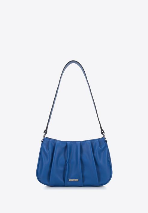 Women's ruched faux leather handbag, blue, 95-4Y-758-Z, Photo 2