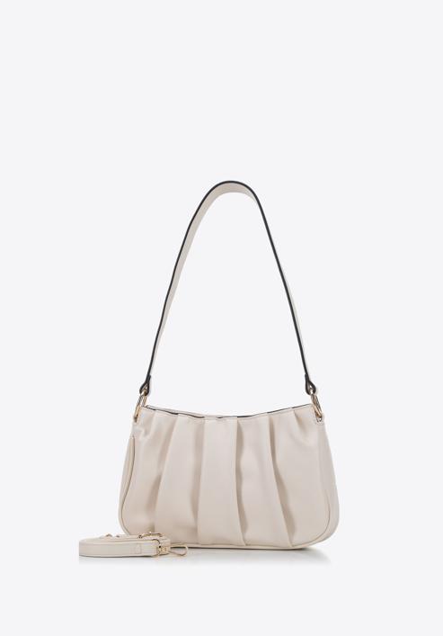 Women's ruched faux leather handbag, cream, 95-4Y-758-Z, Photo 3