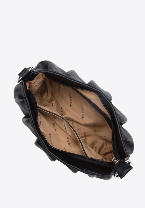 Women's ruched faux leather handbag, black, 95-4Y-758-N, Photo 4