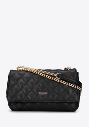 Faux leather quilted flap bag, black, 96-4Y-616-1, Photo 1