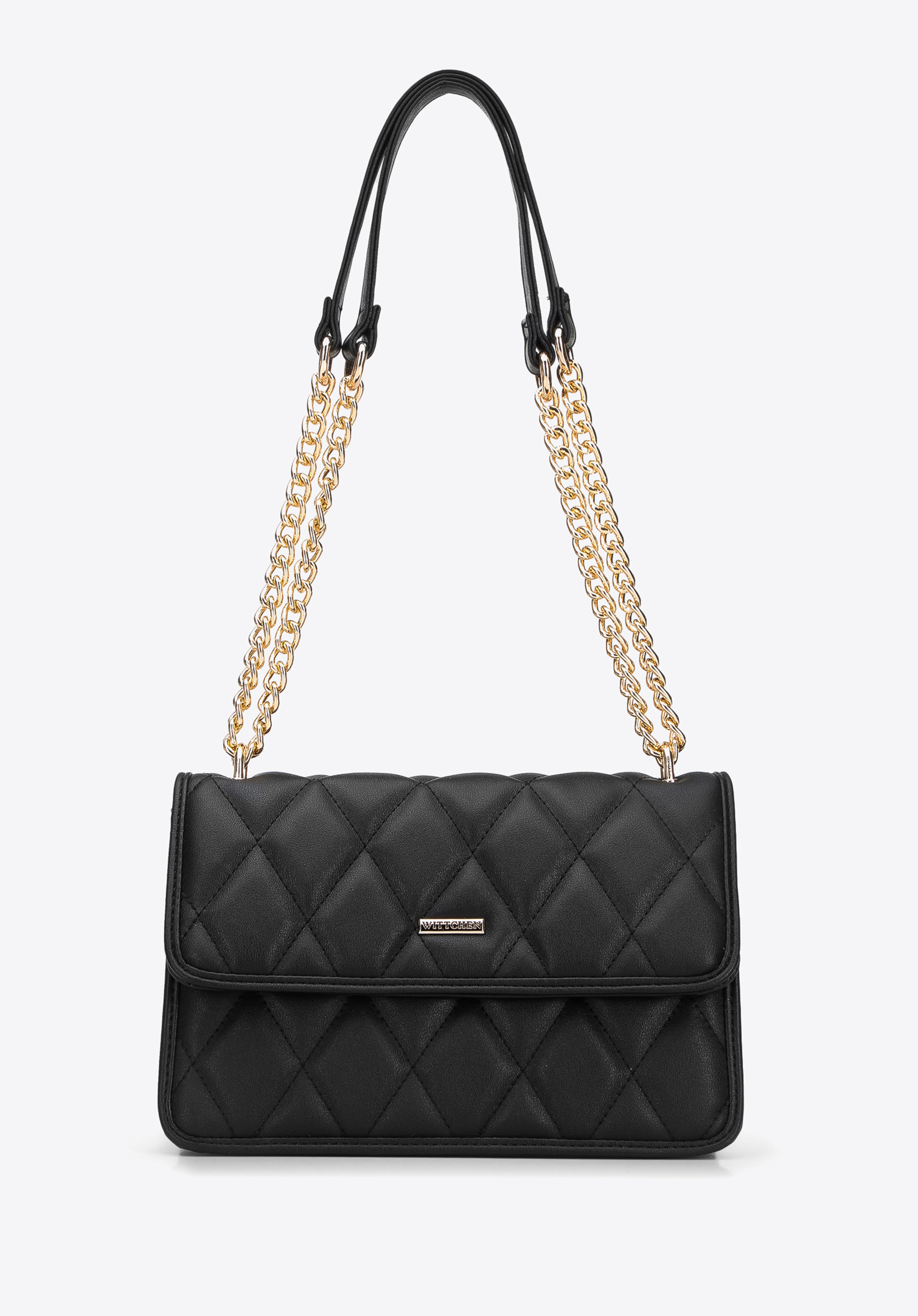 Quilted faux leather flap bag, black, 96-4Y-213-1, Photo 1