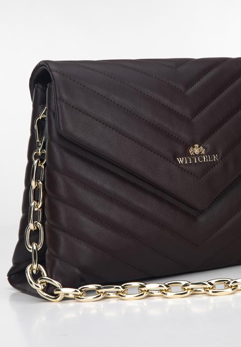Leather quilted flap bag, dark brown, 95-4E-614-4, Photo 4