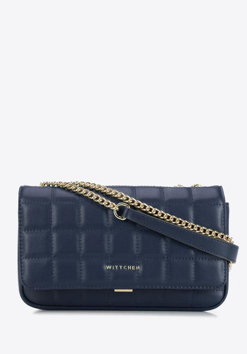 Leather quilted flap bag, navy blue, 95-4E-653-3, Photo 1
