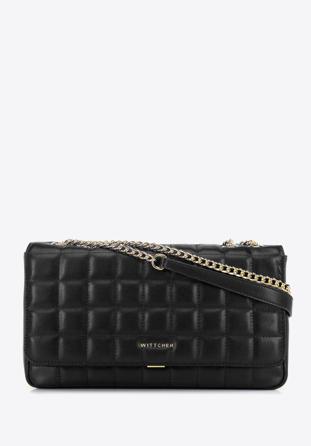 Large leather quilted flap bag, black, 95-4E-654-1, Photo 1